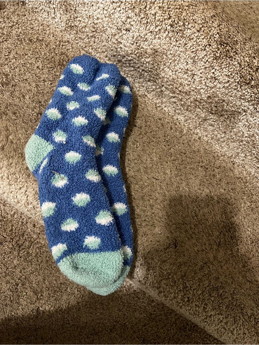 Source Unknown Blue Fuzzy Polka Dot Socks with Mint Accents